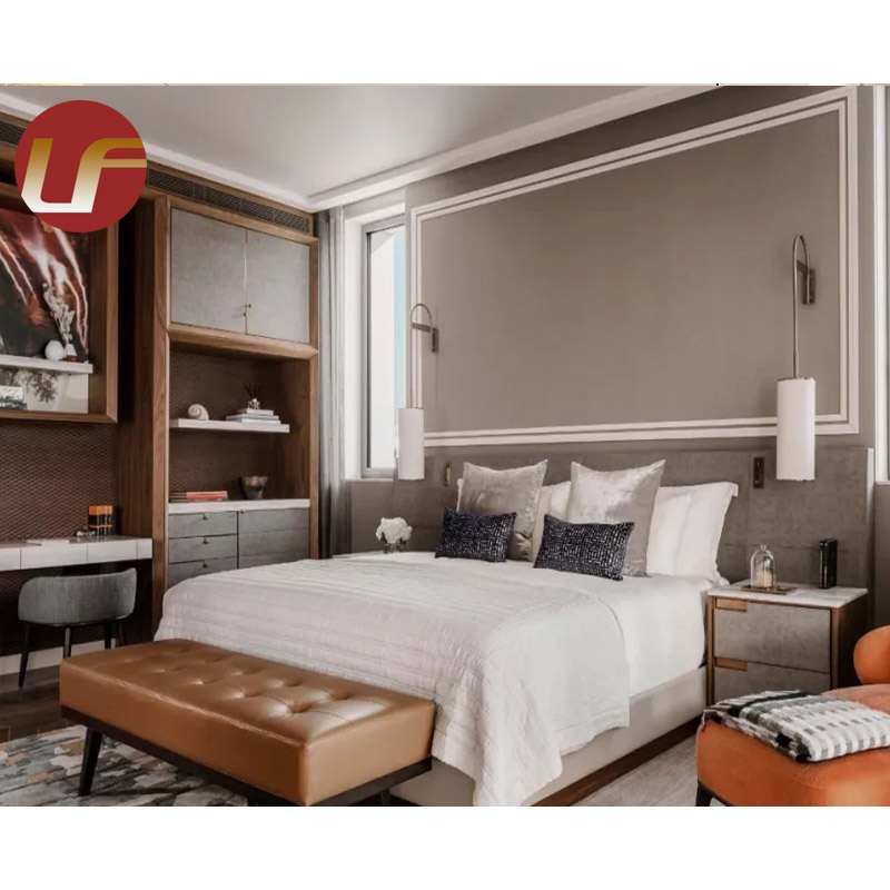 Meubles de chambre à coucher de luxe couverture en cuir Double tête de lit cadre en bois reine taille lit Double meubles de maison ensemble de chambre à coucher