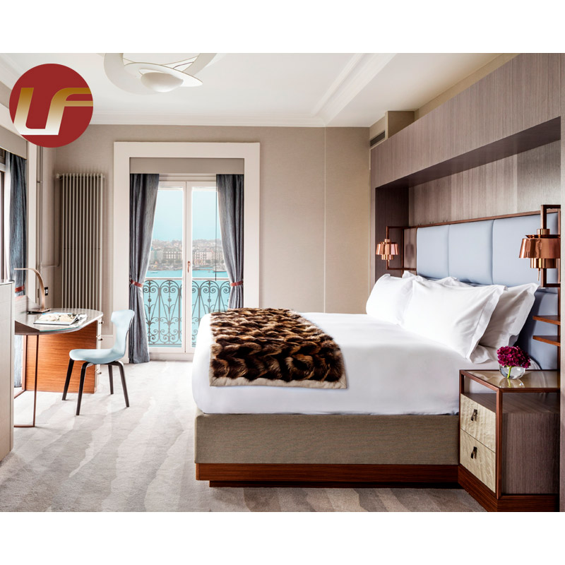 Meubles d'hôtel européens simples modernes, grands lits de chambre à coucher, lit en cuir microfibre, tête de lit capitonnée