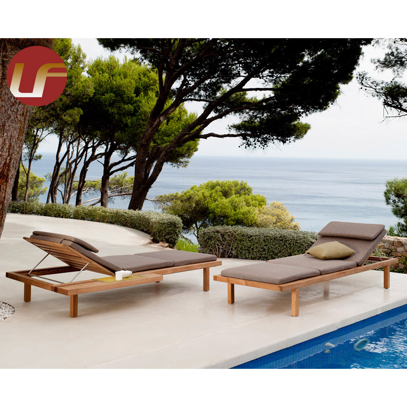 Ensembles de jardin Lit de jour Lit de bronzage Mobilier de patio extérieur Chaise longue en teck de luxe Lit de soleil